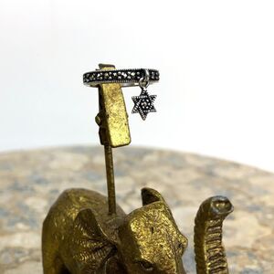 Vintage 925 Silver Marcasite Star of David Dangle Charm Pinky Ring Size 5.5